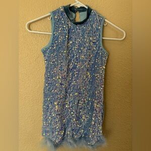 SHEIN Light Blue Feathered Sequin Top